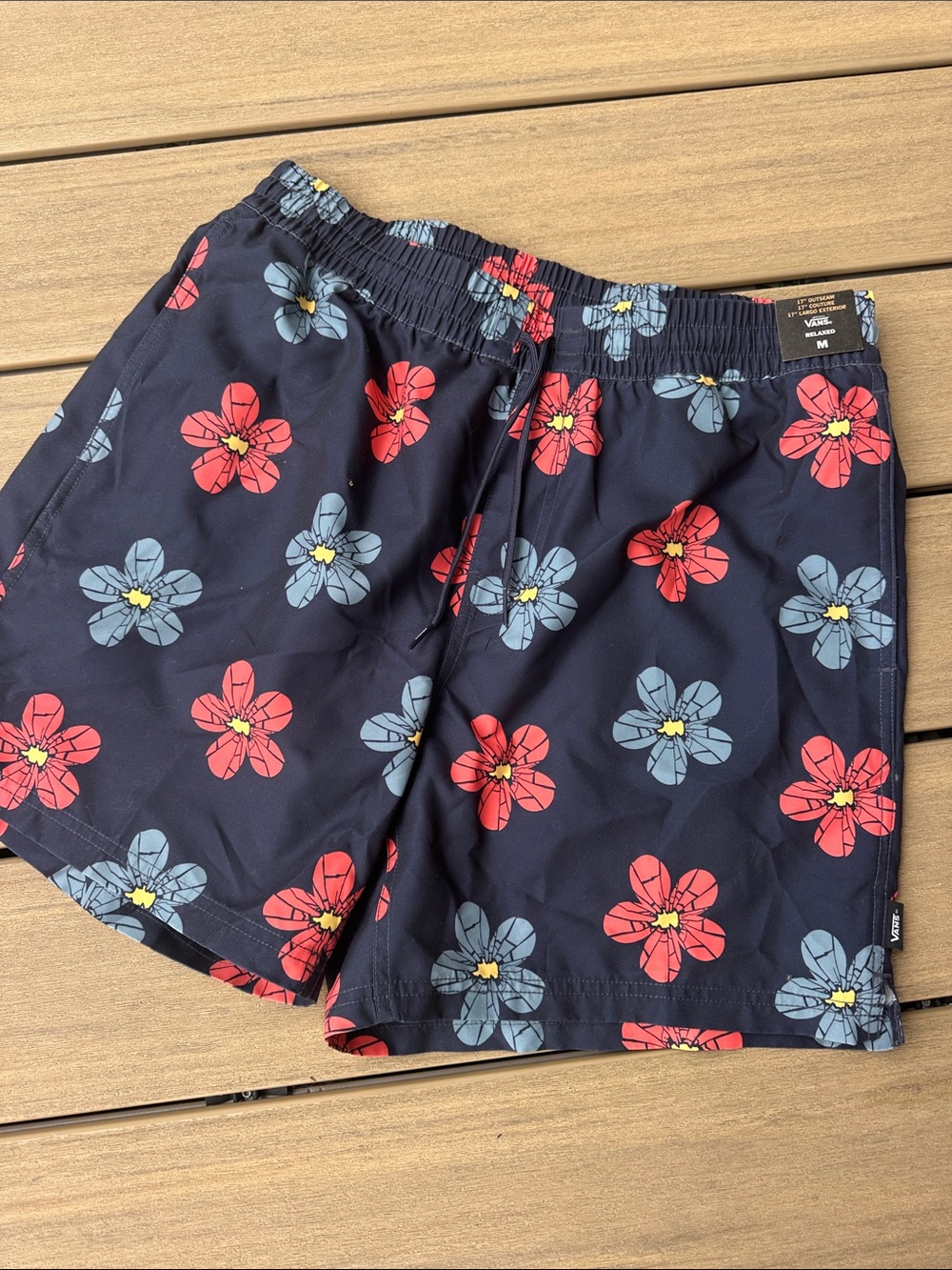 Vans, brand new! Navy Floral Swim Trunks with Red & Light Blue Flowers